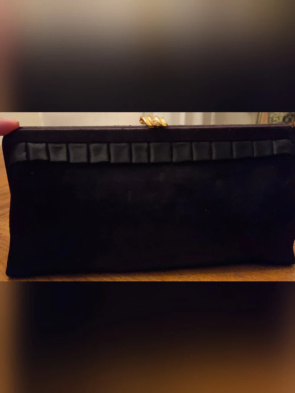 Vintage 1950s Harry Levine H-L USA Black Silk Satin Evening Clutch Rhinestone